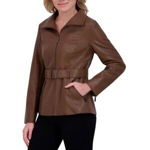 NEW! Women's Kenneth Cole Belted Faux Leather Jacket - Brown, XL